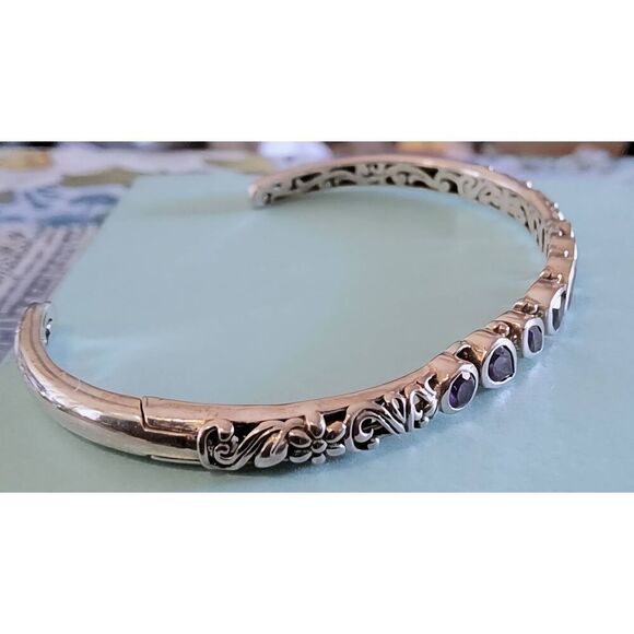 NWOT~ARTISAN CRAFTED Genuine Amethyst 925 Sterling Silver Swirl Cuff Bracelet - Picture 3 of 5